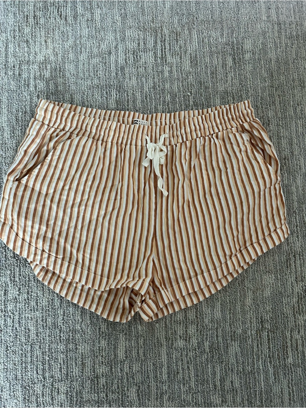 Billabong Rust and White Striped Drawstring Athletic Shorts